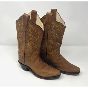 Old West Kids J Toe Leather Western Cowboy Boot  10 Brown Boys Girls Shoes